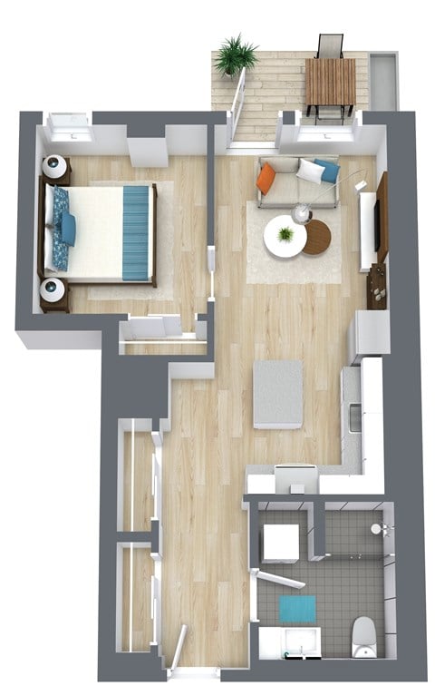 Floor plan for 1 bed, 1 bath, 657 sqft